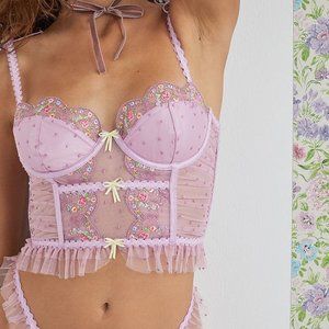NWT For Love & Lemons Daphne Embroidered Bustier Bra